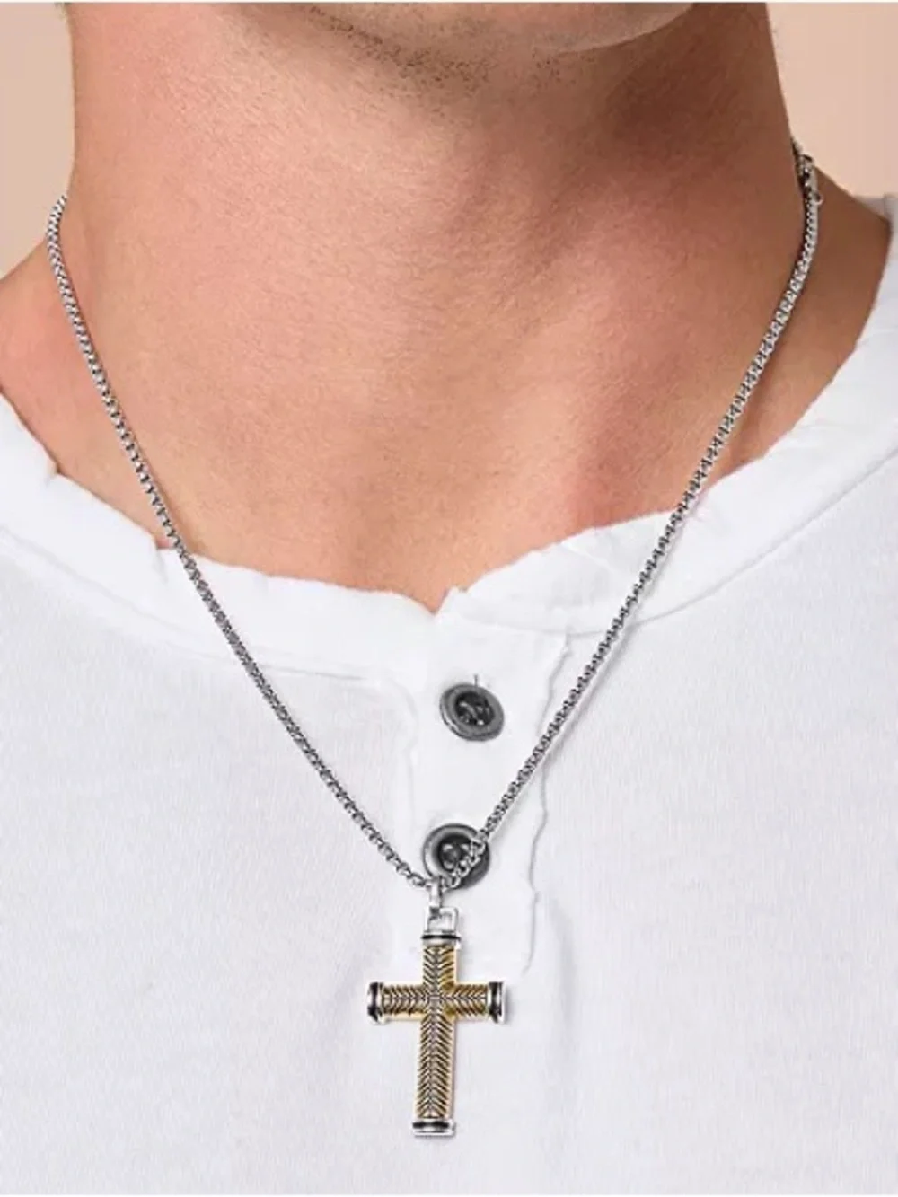 Lucky Brand Silver Necklace with Gold-Tone Chevron Cross Pendant